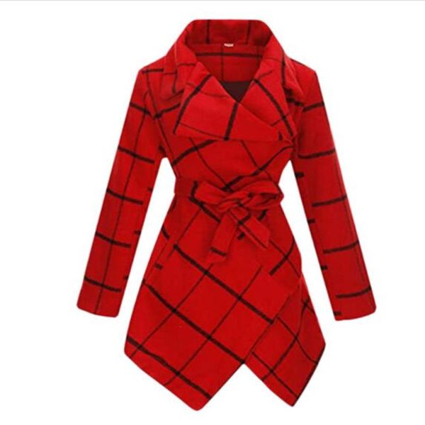 

women's wool & blends autumn/winter 2021 fashion women cotton lapel plaid print lace-up irregular long woollen cloth skinny oversize ou, Black