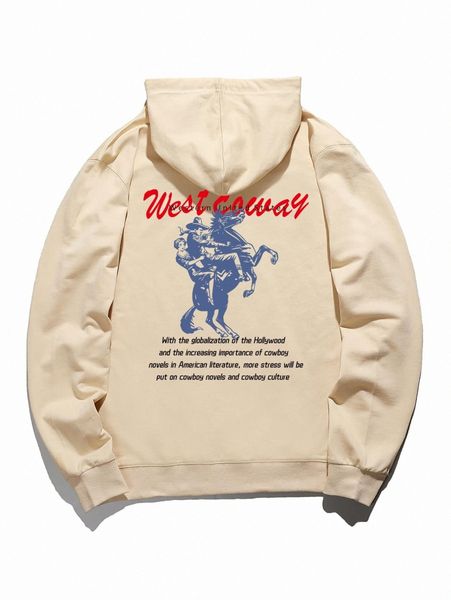 

men figure and slogan graphic kangaroo pocket drawstring hoodie o4qs#, Black