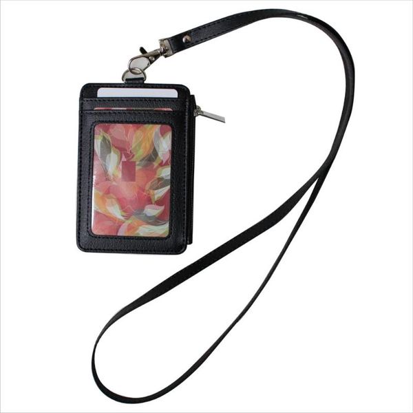

card holders style badge holder with zipper pu leather id neck strap lanyard rfid case 5 slots ,oem welcome, Brown;gray