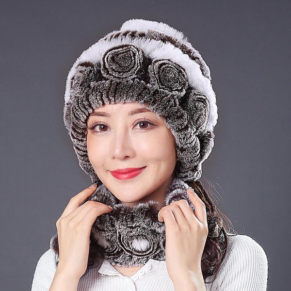 

hats, scarves & gloves sets winter knitted 100% natural fur hats women warm real rex hat scarf lady fashiom thick, Blue;gray