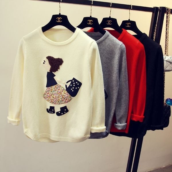 

autumn 2021 new sweater women lovely doll appliques basic streetwear jumper female pull femme hiver t hnfh, White;black
