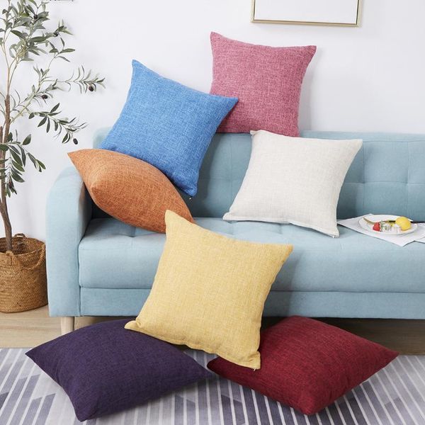 

pillow case linen art cotton pillowcase plain car sofa cushion cover solid color office living room simple decoration