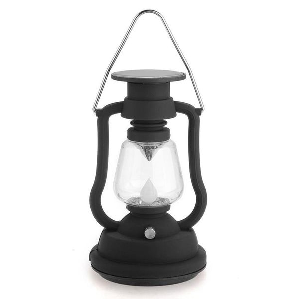 

solar power lantern antique light lamp 7 led garden light lamp black