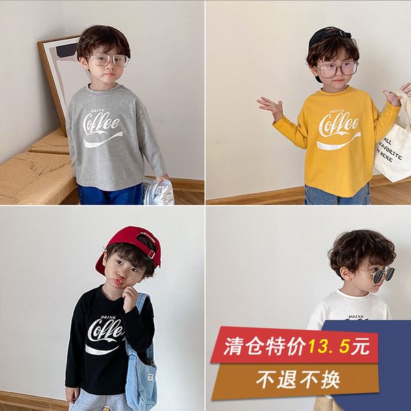 

t-shirt korean baby children's spring fashion letter print loose cotton top, Black;white