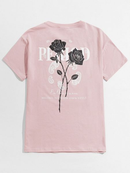 

men letter & rose print tee m9o8#, White;black