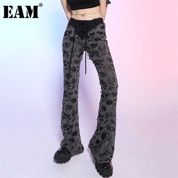 

[eam] high waist dark gray long burr wide le trousers loose fit pant fashion spring summer 1dd8457 211007, Black;white