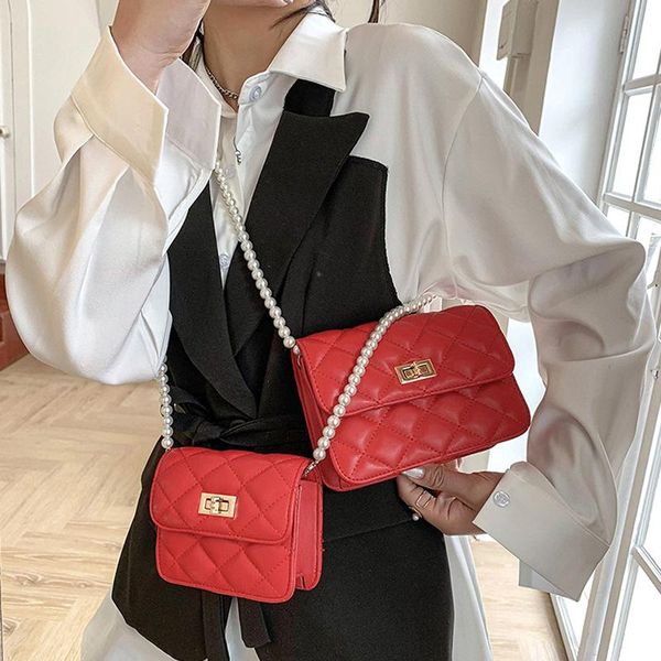 

evening bags elegant female pearl tote bag 2021 fashion quality pu leather women's designer handbag solid color shoulder messenger