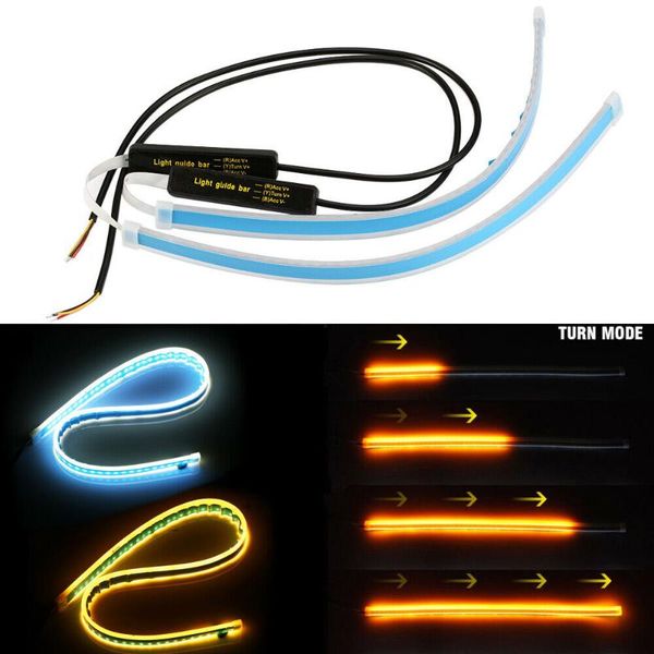 

emergency lights 30 45 60cm drl daytime running light flexible soft tube guide car led strip white turn signal yellow for
