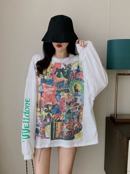 

t-shirt long-sleeved loose new female early autumn 0t0n, White