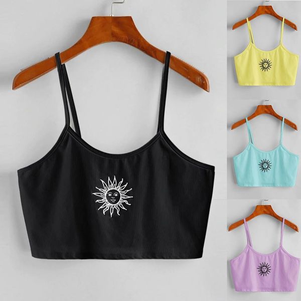 

summer tank women ladies print sleeveless blouse pullover vest tank crop shirts drop shipping, White