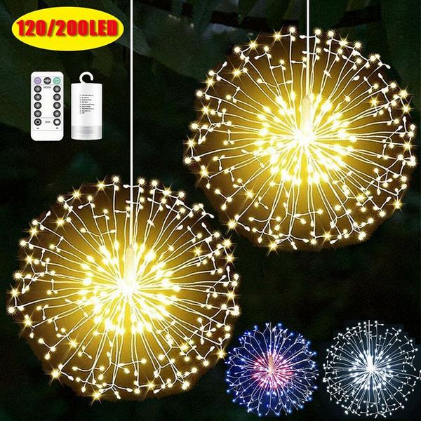 

120/200 led waterproof firework lights hanging string lighting fairy lights for wedding birthday party outdoor starburst decor