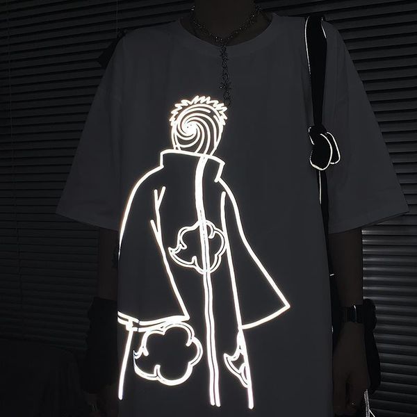 

2021 new homem harajuku naruto vero amine solto camiseta casual dos desenhos animados engraado gtico reflexivo tshirt streetwear o7ve, Black