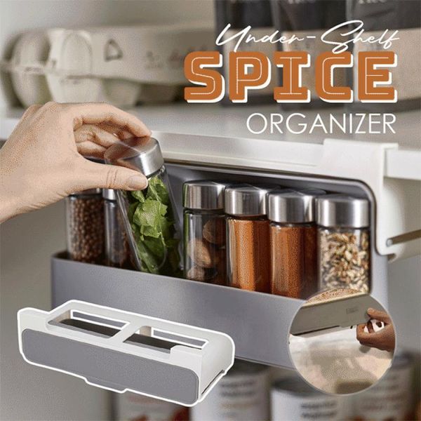 

hooks & rails seasoning bottle rack under-shelf spice organizer cabinet kitchen punch-storage holder desk drawer hidden makeup shelf