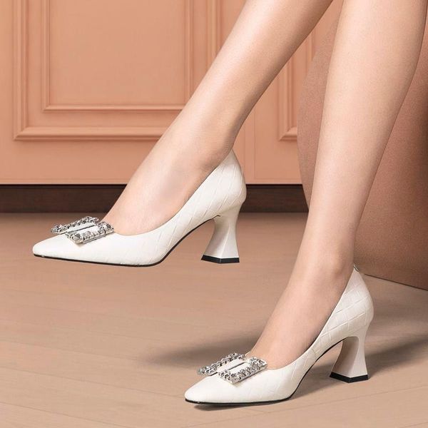 

dress shoes rhinestone design square toe real genuine leather women heels fashion white high heel club party wedding, Black