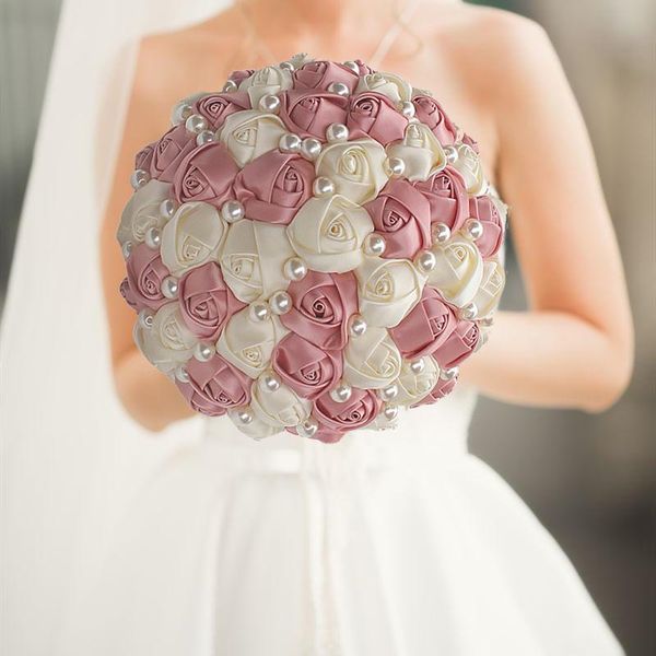 

decorative flowers & wreaths wedding bouquet cream satin rose artificial de novia on sale