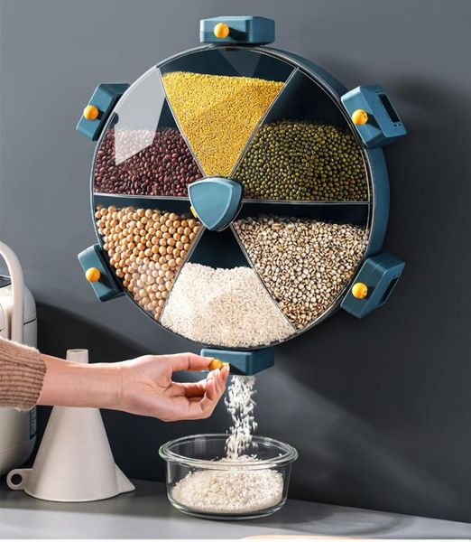 

storage bottles & jars mix style grid wall-mounted grain box rice dispenser kitchen accessories organizers household food