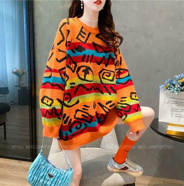 

graffiti crew neck sweater autumn loose coat, White;black