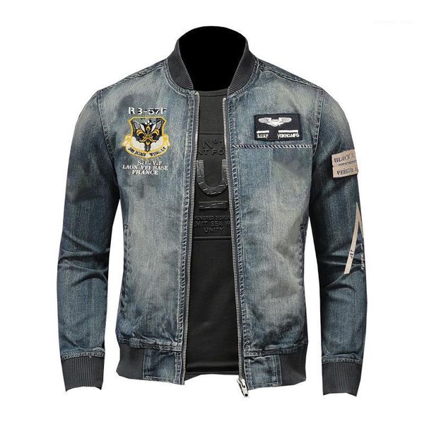

men's jackets mens stand collar denim jacket fashion patch multi badge spring autumn motorcycle jean zipper casual men coat s-3xl, Black;brown