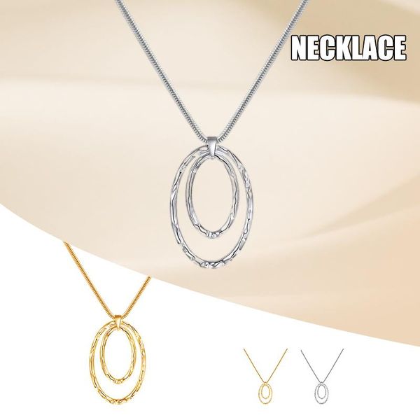 

chains double oval shape pendant necklace personality clavicle chain for women girls jewelry gift lb, Silver