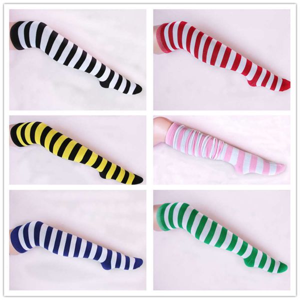 

popular women's long tube knee socks thigh striped high color bar, Black