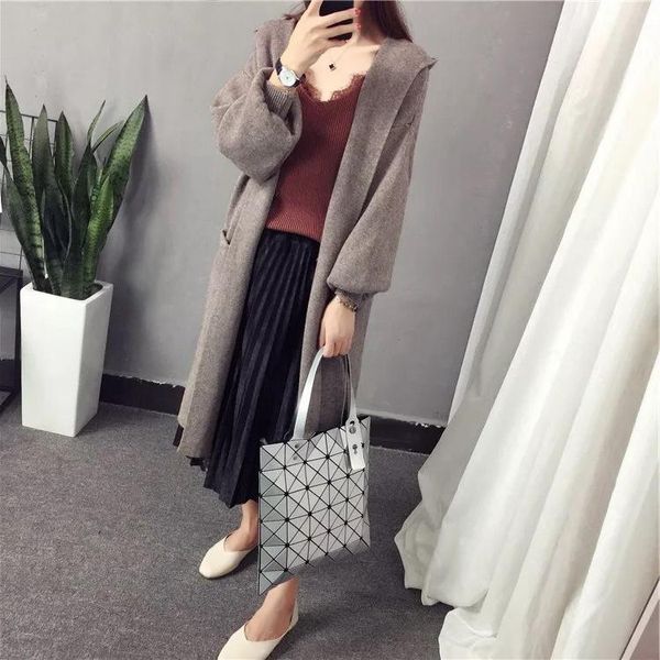 

women's sweaters the 2021 pure color hooded split thick coat cardigan sweater female, White;black