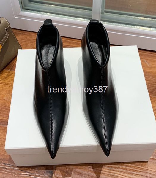 

dress shoes short boots women's autumn single pointed sheepskin fashion versatile temperament thin heels high, Black