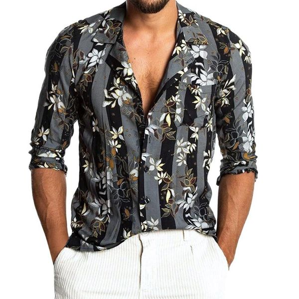 

men's casual shirts vacation beach shirt cotton printed long sleeve blouse cardigan lapel fashion handsome 2021 streetwear camisas, White;black