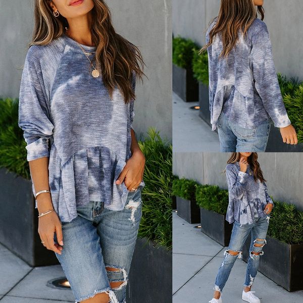 

women european and american women's printed long sleeve irregular casual t-shirt, White