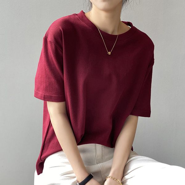 

new western style t-shirt spring fashion temperament casual simple solid color all-match round neck summer 2021 6n3i, White