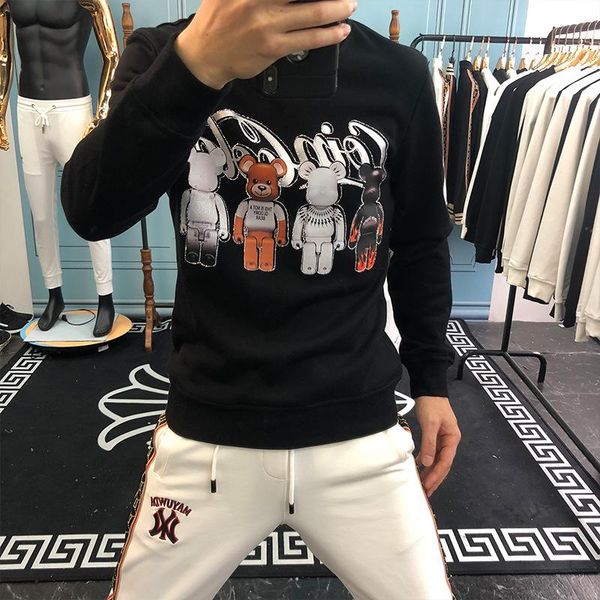 

men's hoodies & sweatshirts 2021 mens fashion cartoon bear printed full casual streetwear autumn hoodie men clothing sweat capuche homm, Black