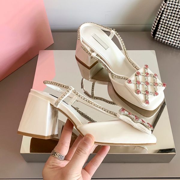 

designer women mm chunky heel sandals italy brand vintage fashion diamonds rhinestone toe genuine leather sandal party mary janes shoe, Black