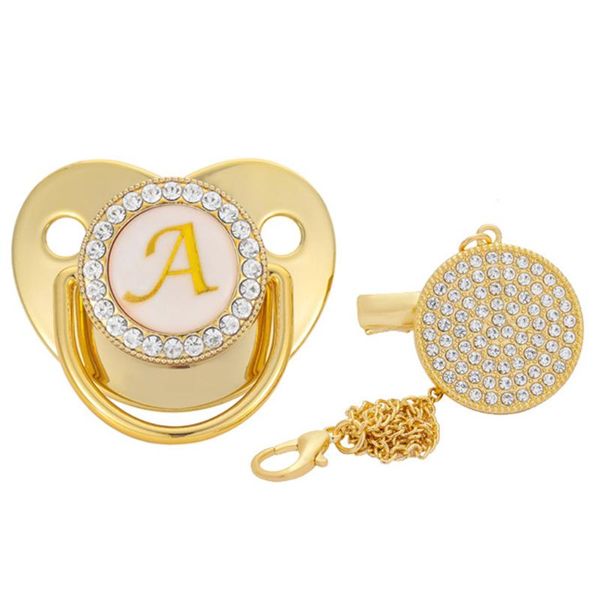 

pacifiers# initial letter baby pacifier with chain clip bpa infant nipple 26 gold bling born dummy soother