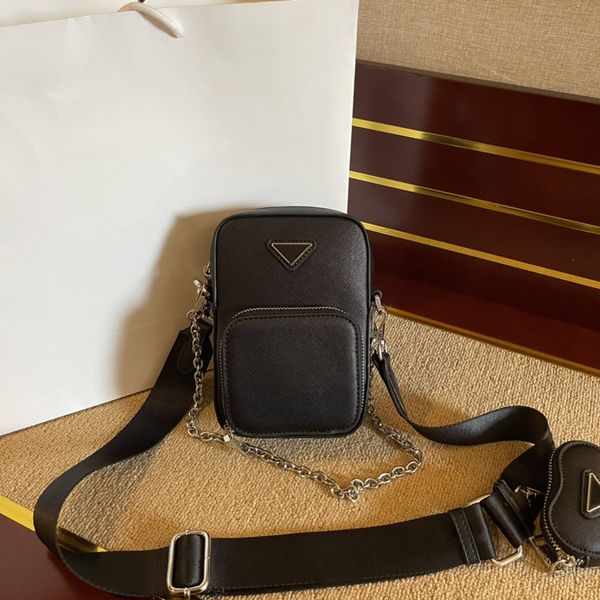 

men's and women's black leather crossbody bag fashion simple mobile phones coin purse combinations waterproof travel portable cart