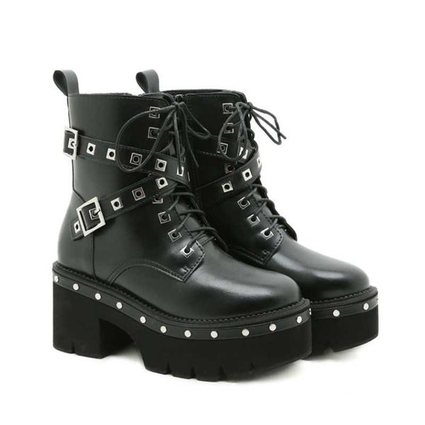 

boots 2021 autumn women's short thick-soled thick-heeled rivet foreign trade, Black