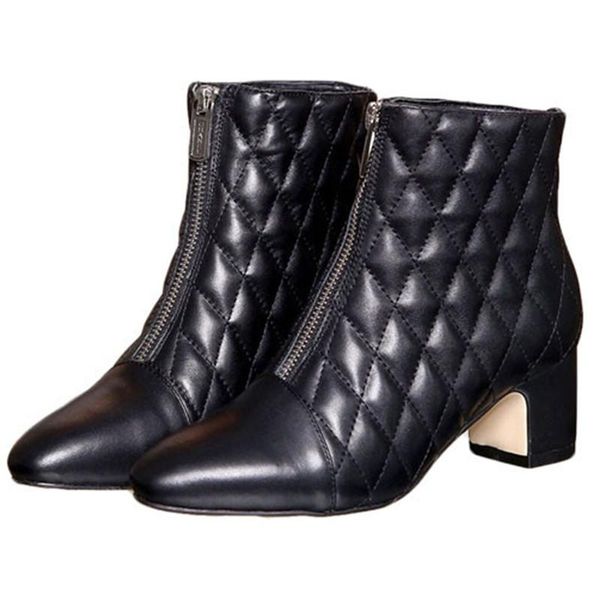 

boots zipper women genuine leather poined toe high heels party office lady shoes catwalk ankle luxury botas, Black