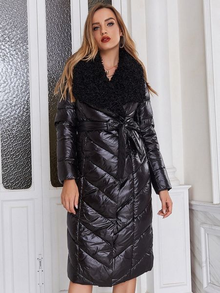 

ziai contrast fuzzy hooded belted puffer coat y1uv#, Black