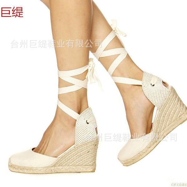 

sandals summer white wedge espadrilles women open toe gladiator casual lace up platform, Black