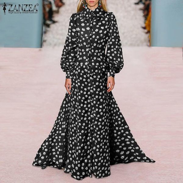 

casual dresses oversized women's shirt dress 2022 fashion spring autumn printed maxi puff sleeve a-line lady party, Black;gray