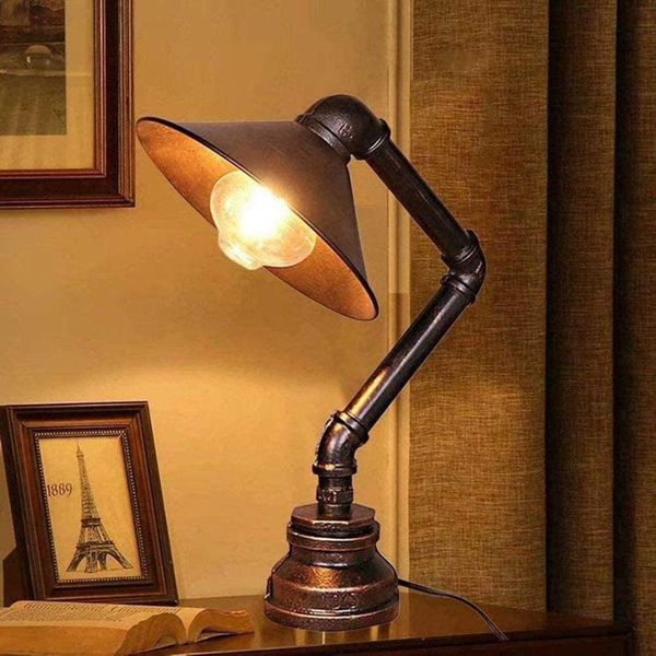 

table lamps retro industrial steampunk desk lamp-antique iron metal pipe lamp for room decor or study living bedroom office