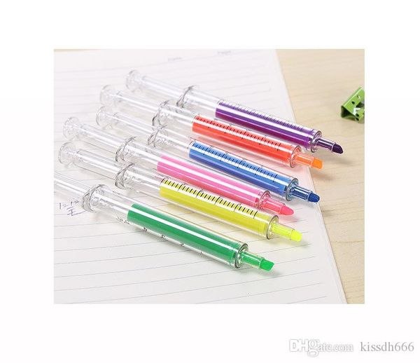 350pcs 6 colori novità infermiera ago siringa a forma di evidenziatori pennarelli pennarelli penne materiale scolastico di cancelleria