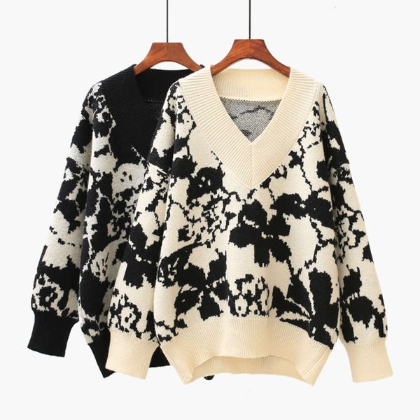 

small fresh v-neck pullover for women's autumn and winter 2020 new loose color contrast versatile t-shirt, White;black