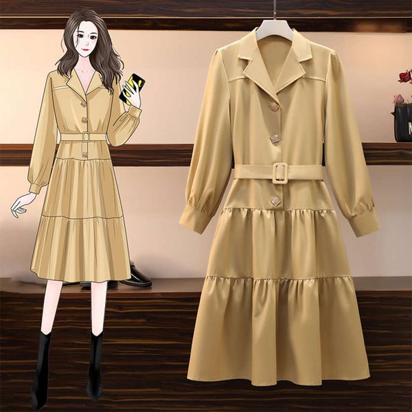 

large size women's 2021 spring new fat sister french waist down dress fashion age reduction skirt, Black;gray