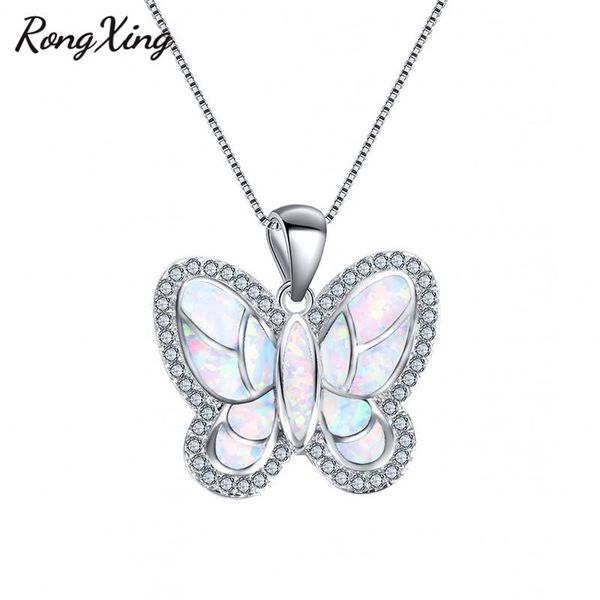 

pendant necklaces rongxing cute rainbow butterfly pendants for women silver color animal choker blue/white fire opal necklace lover gifts