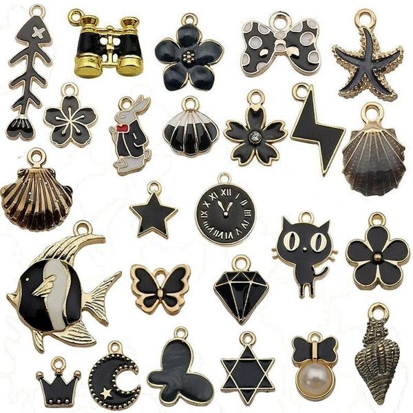 

charms 31pcs set diy enamel alloy mixed star moon starfish animal plant beads charm for jewelry making necklace bracelet, Bronze;silver