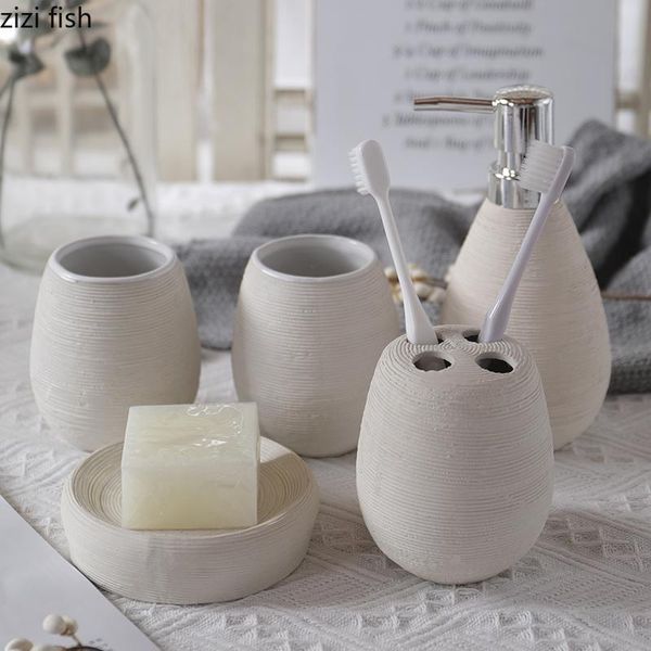 

bath accessory set white ceramic bathroom 5 piece wash supplies lotion bottle soap dispenser mouth cup dish toothbrush holder