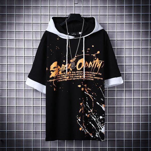 

2021 blac hoodies hip hop tees cotton t shirt hip hop easy loose short sleeve skateboard pullover t-shirt fashion tee shirt, White;black