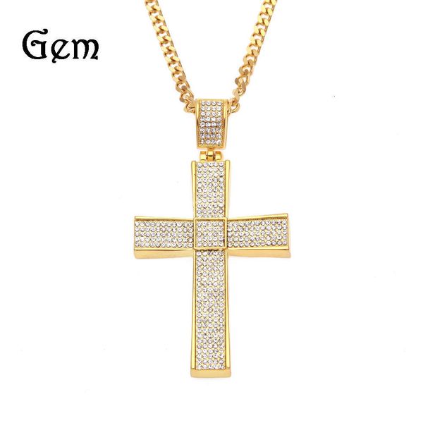 

hiphop diamond cross pendant men's hip hop necklace, Silver