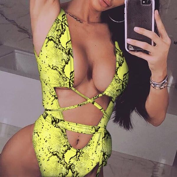 

leopard print brazilian bikini 2021 push up swimwear bodysuit women one piece bandage swimsuit monokini snake print bathing suit, White;black