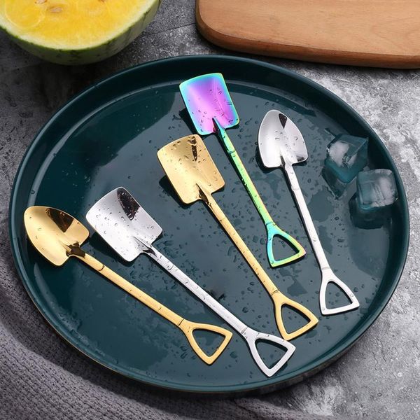 

2pc coffee spoon ice cream dessert spoon stainless steel shovel -spoon retro cute round head spoons ice cream tool d22