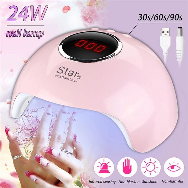 

star6 12leds usb lamp manicure uv dryer for nail led 24w lcd display drying all gels art tools - pink, Silver